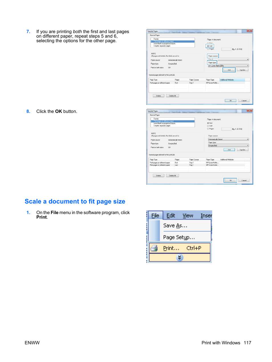 Scale a document to fit page size | HP Color LaserJet Enterprise CP4525 Printer series User Manual | Page 131 / 282