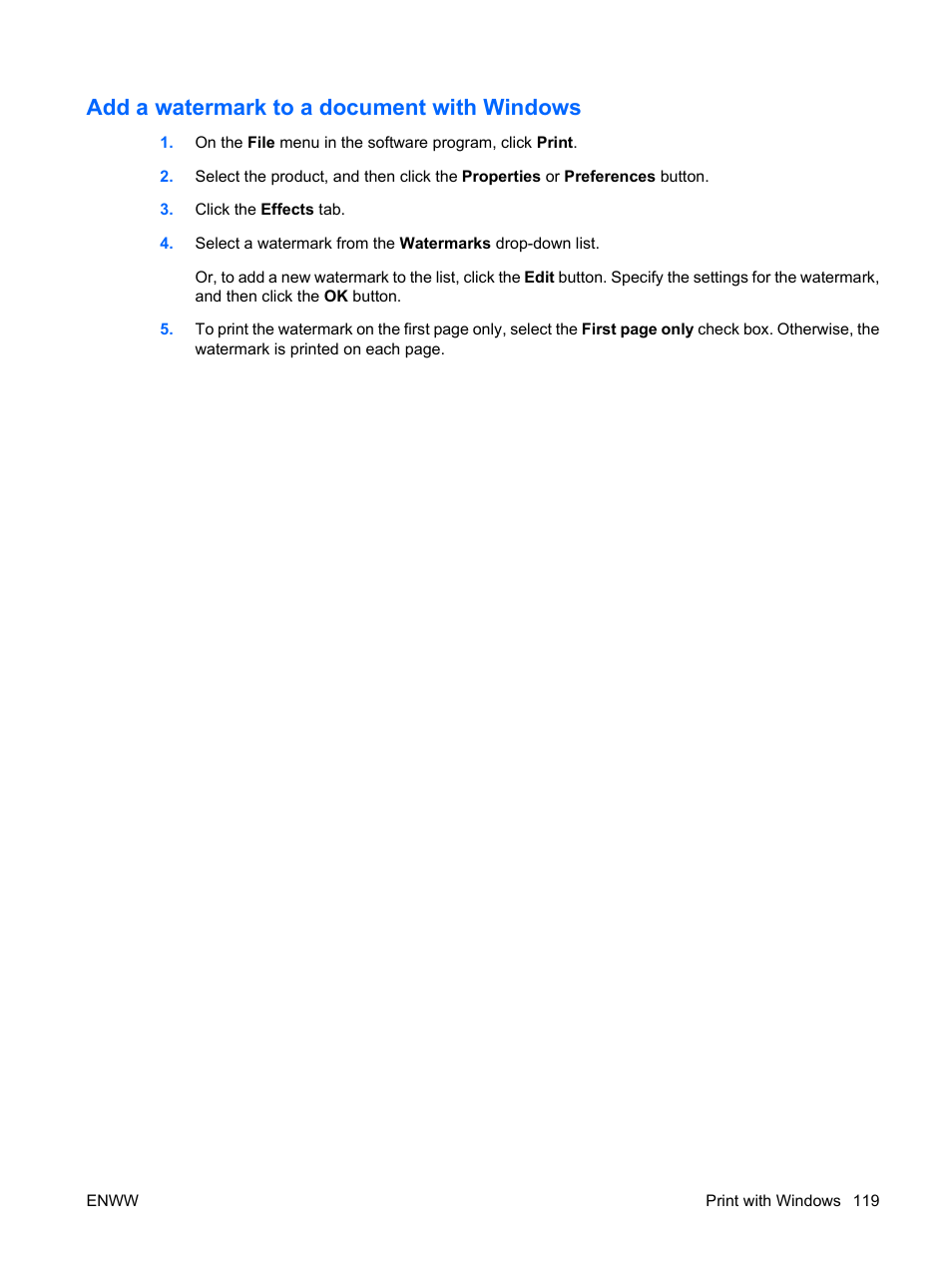 Add a watermark to a document with windows | HP Color LaserJet Enterprise CP4525 Printer series User Manual | Page 133 / 282