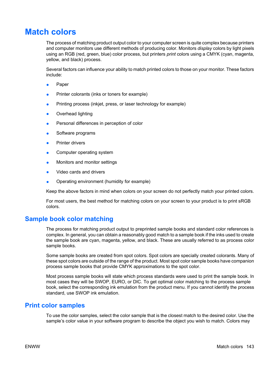 Match colors, Sample book color matching, Print color samples | Sample book color matching print color samples | HP Color LaserJet Enterprise CP4525 Printer series User Manual | Page 157 / 282