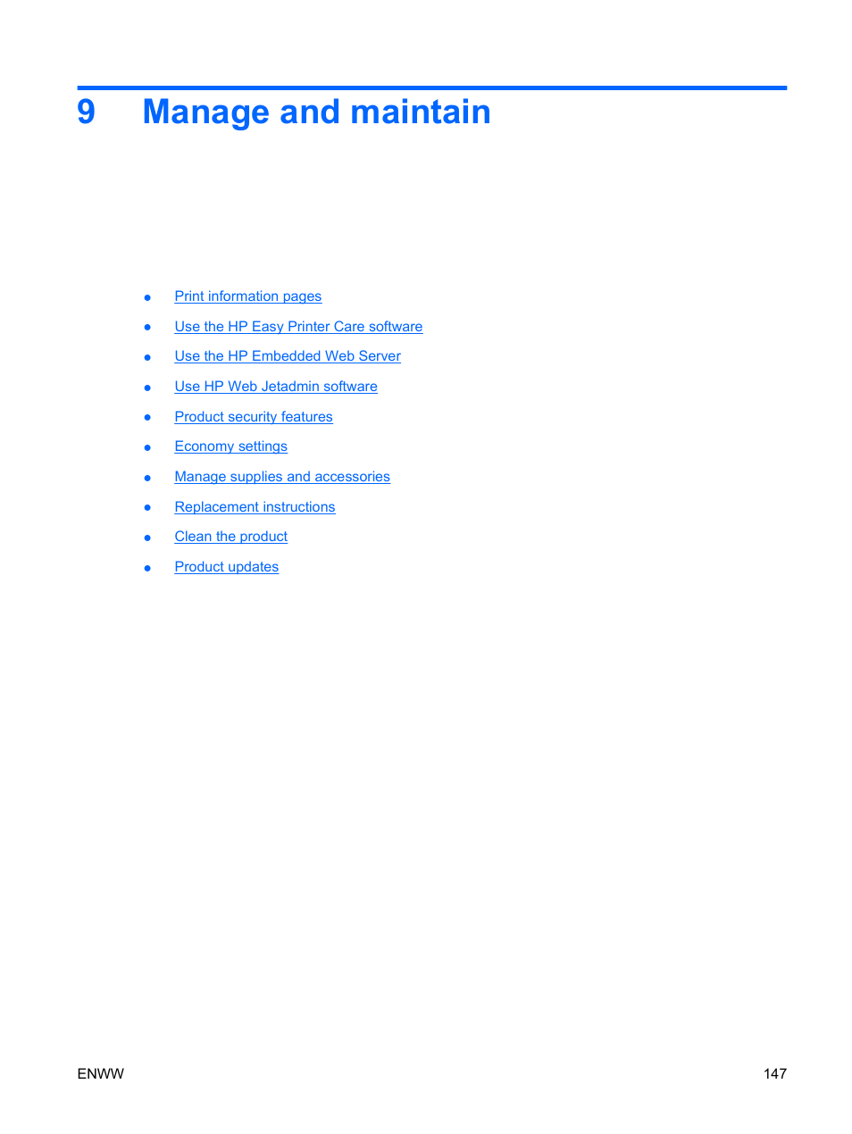 Manage and maintain, 9 manage and maintain, 9manage and maintain | HP Color LaserJet Enterprise CP4525 Printer series User Manual | Page 161 / 282