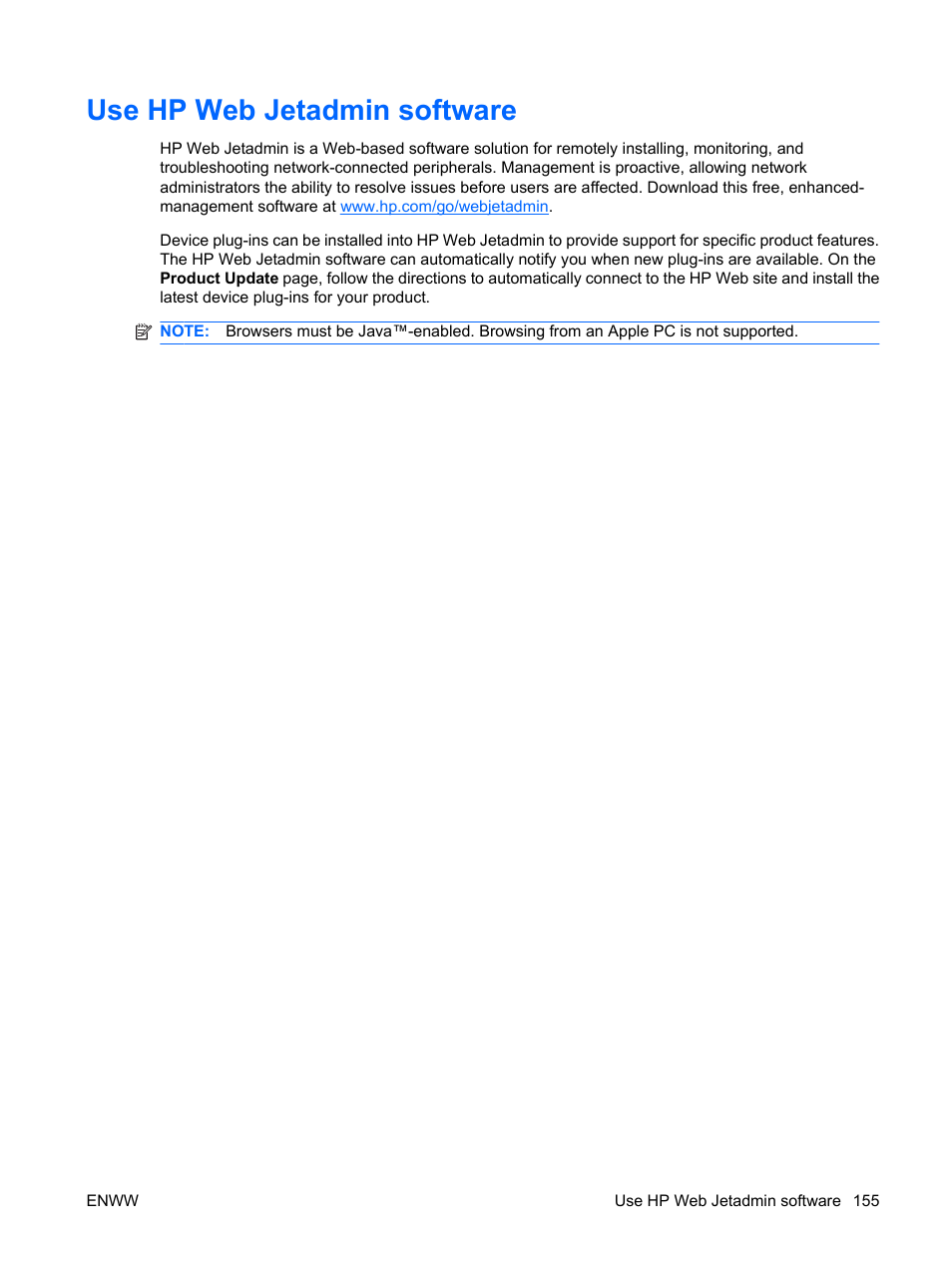 Use hp web jetadmin software | HP Color LaserJet Enterprise CP4525 Printer series User Manual | Page 169 / 282