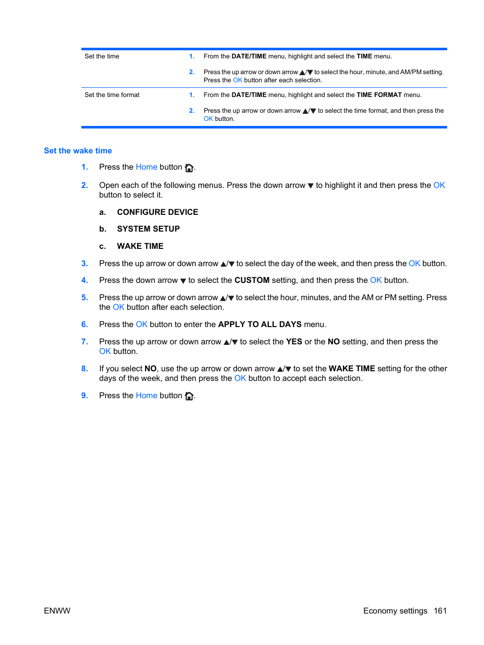 Set the wake time | HP Color LaserJet Enterprise CP4525 Printer series User Manual | Page 175 / 282