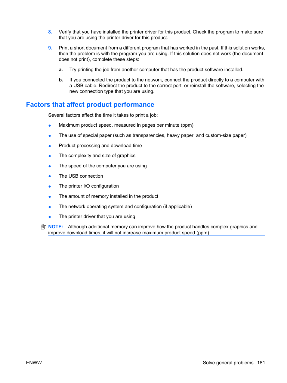 Factors that affect product performance | HP Color LaserJet Enterprise CP4525 Printer series User Manual | Page 195 / 282