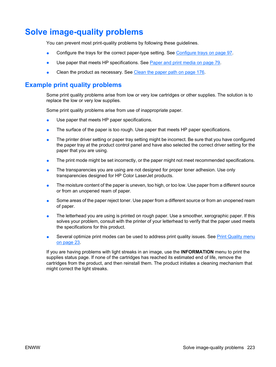 Solve image-quality problems, Example print quality problems | HP Color LaserJet Enterprise CP4525 Printer series User Manual | Page 237 / 282