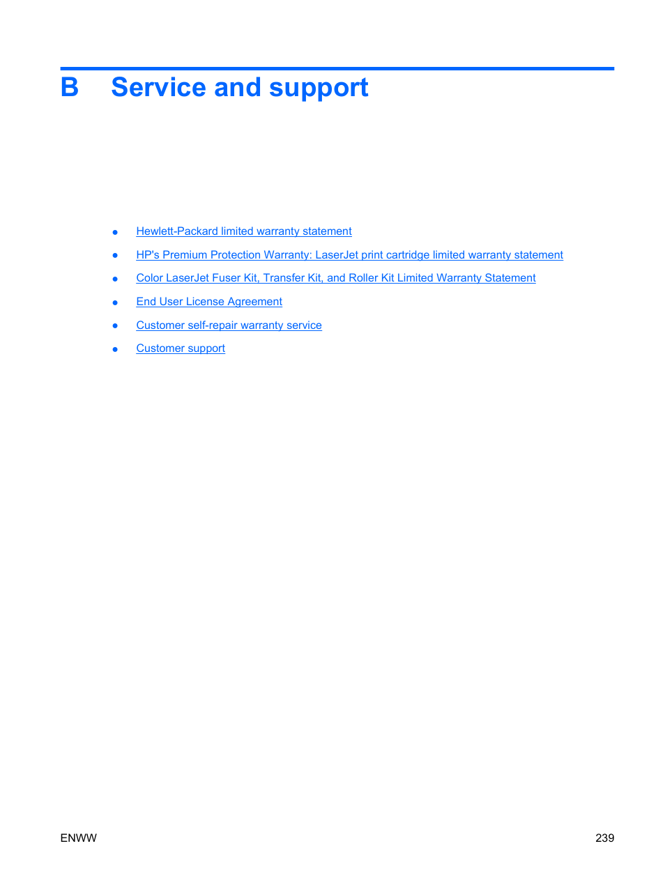 Service and support, Appendix b service and support, Bservice and support | HP Color LaserJet Enterprise CP4525 Printer series User Manual | Page 253 / 282