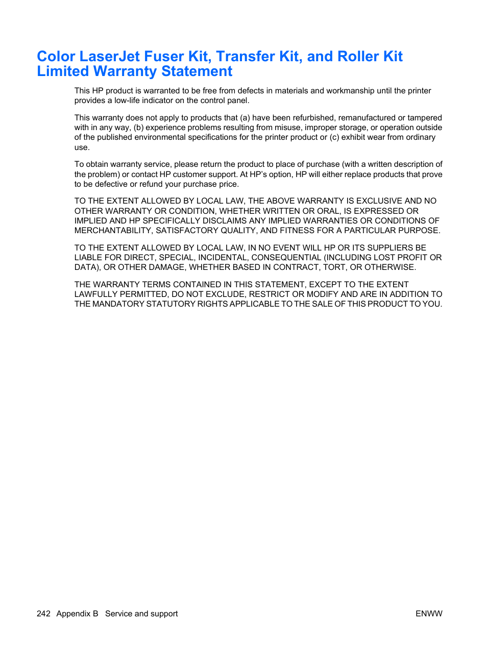 HP Color LaserJet Enterprise CP4525 Printer series User Manual | Page 256 / 282