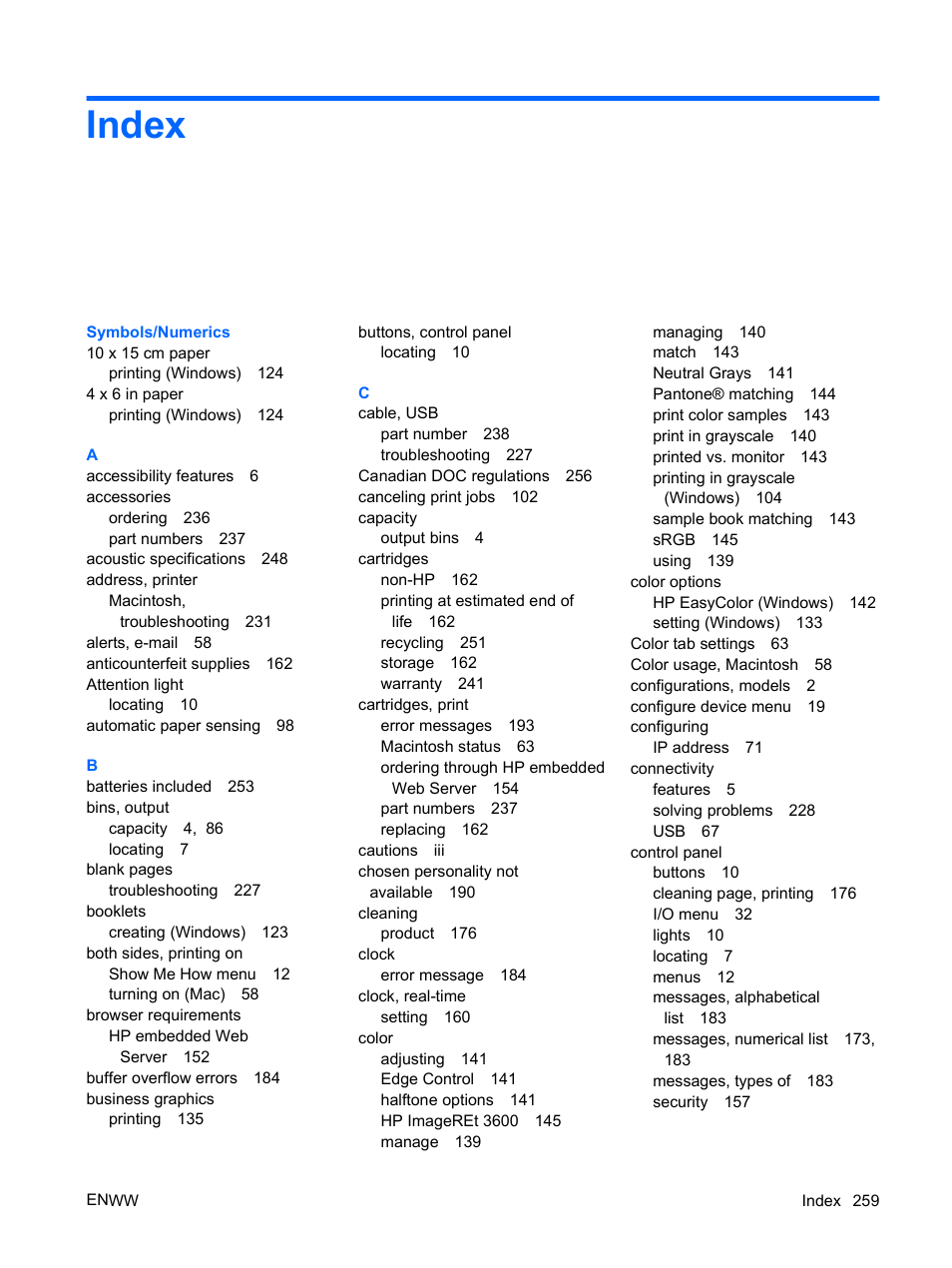 Index | HP Color LaserJet Enterprise CP4525 Printer series User Manual | Page 273 / 282