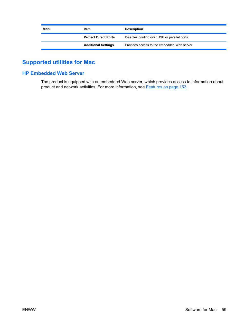 Supported utilities for mac, Hp embedded web server | HP Color LaserJet Enterprise CP4525 Printer series User Manual | Page 73 / 282