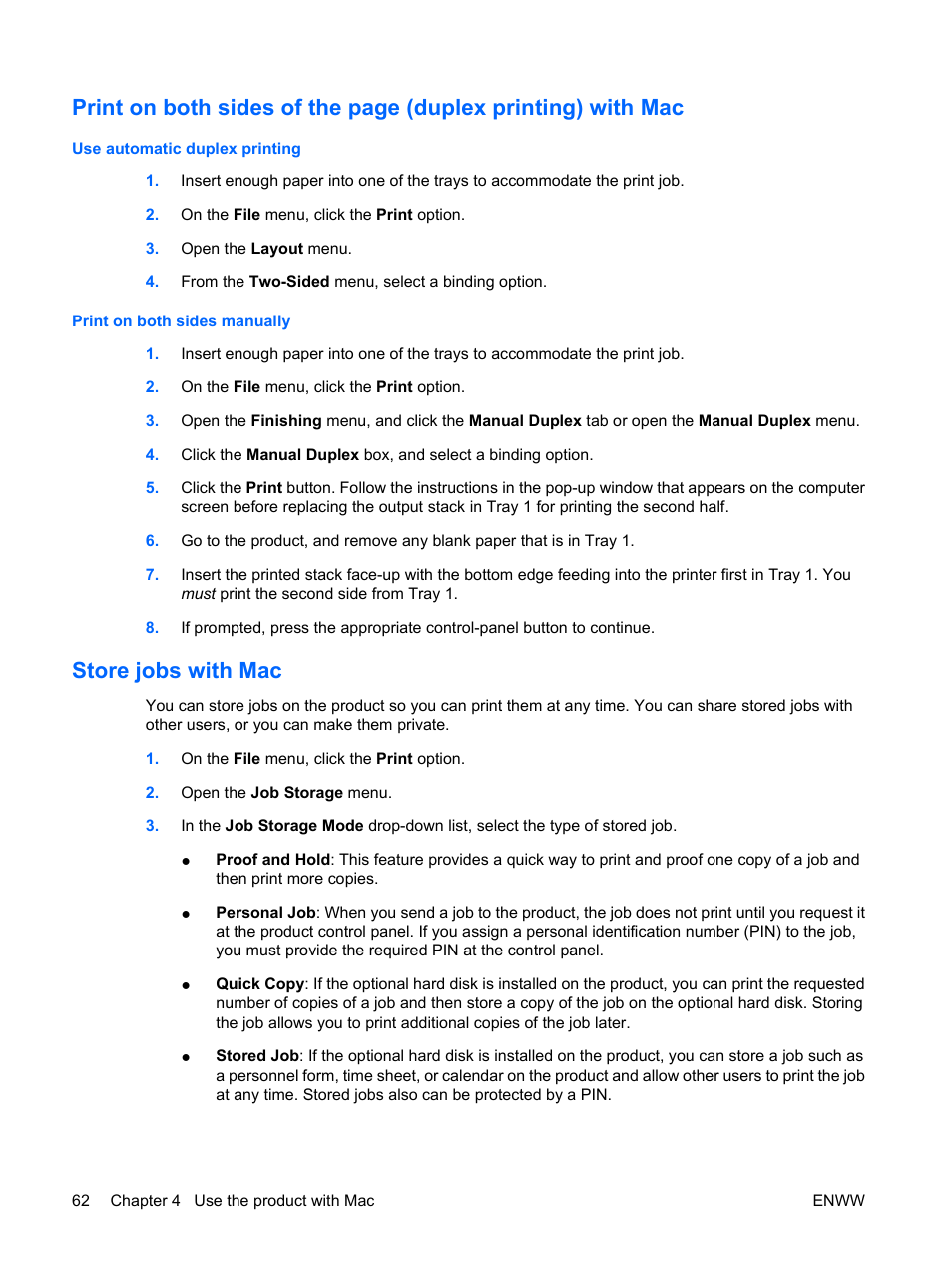 Store jobs with mac | HP Color LaserJet Enterprise CP4525 Printer series User Manual | Page 76 / 282