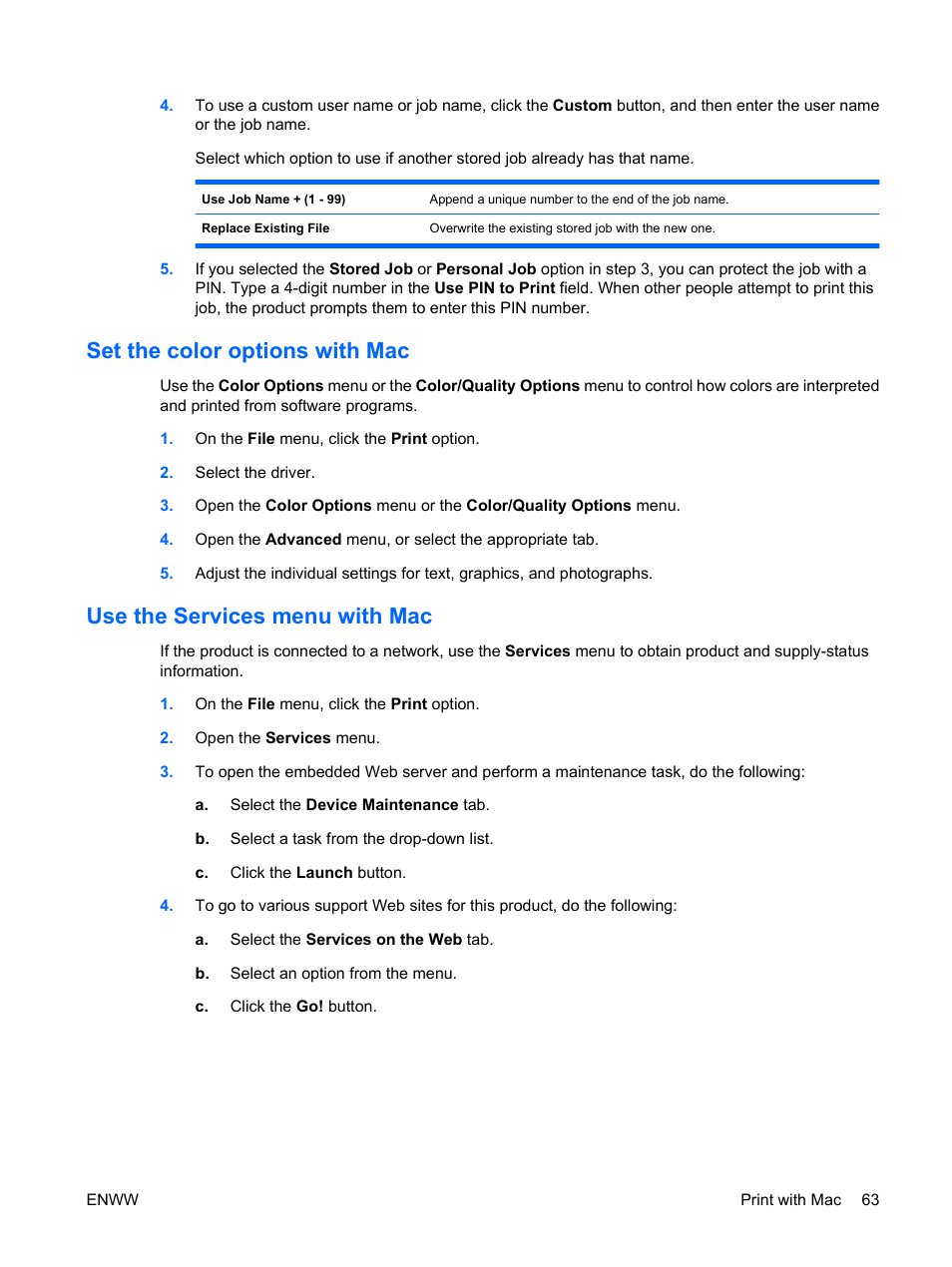 Set the color options with mac, Use the services menu with mac | HP Color LaserJet Enterprise CP4525 Printer series User Manual | Page 77 / 282