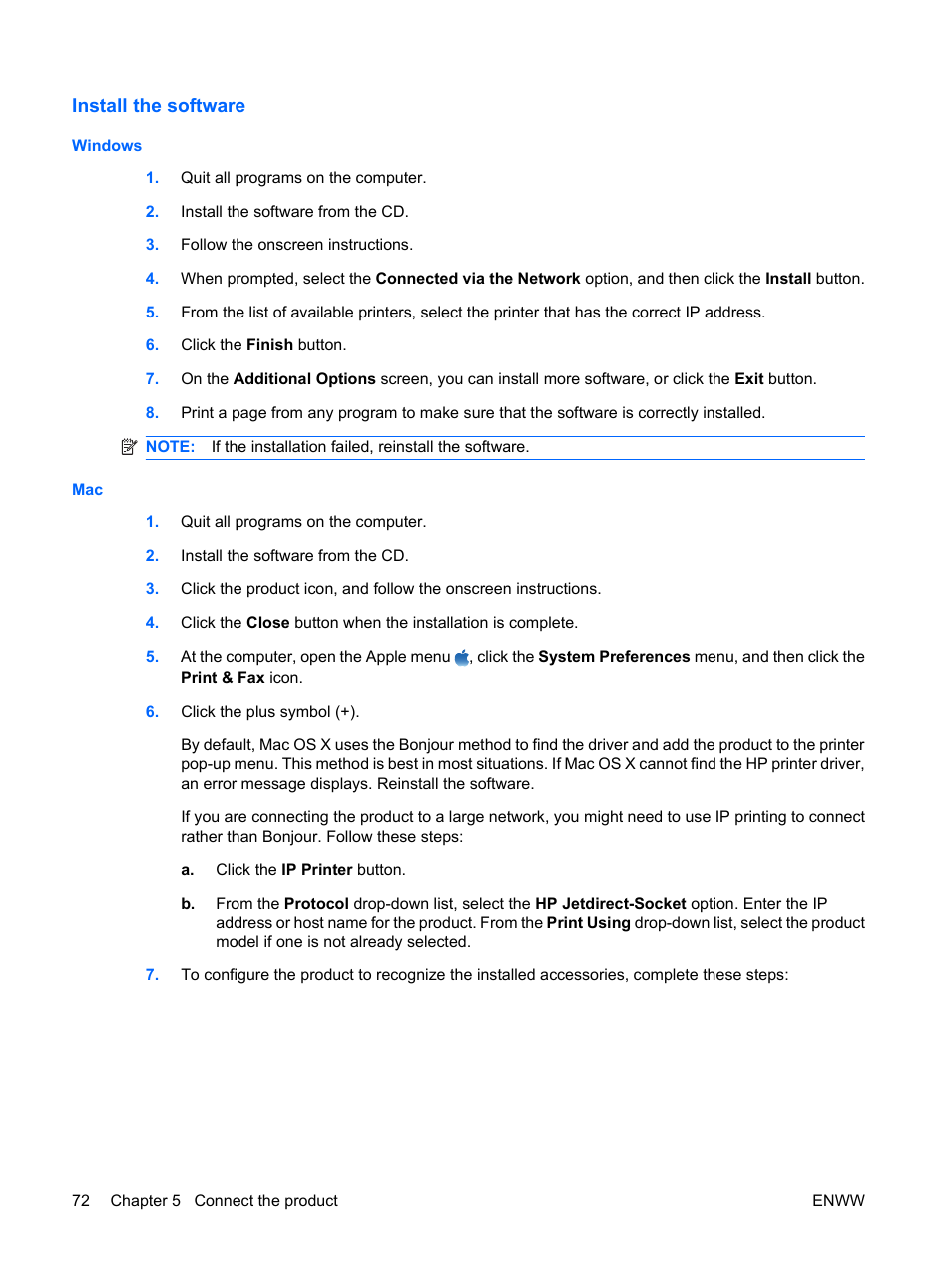 Install the software | HP Color LaserJet Enterprise CP4525 Printer series User Manual | Page 86 / 282