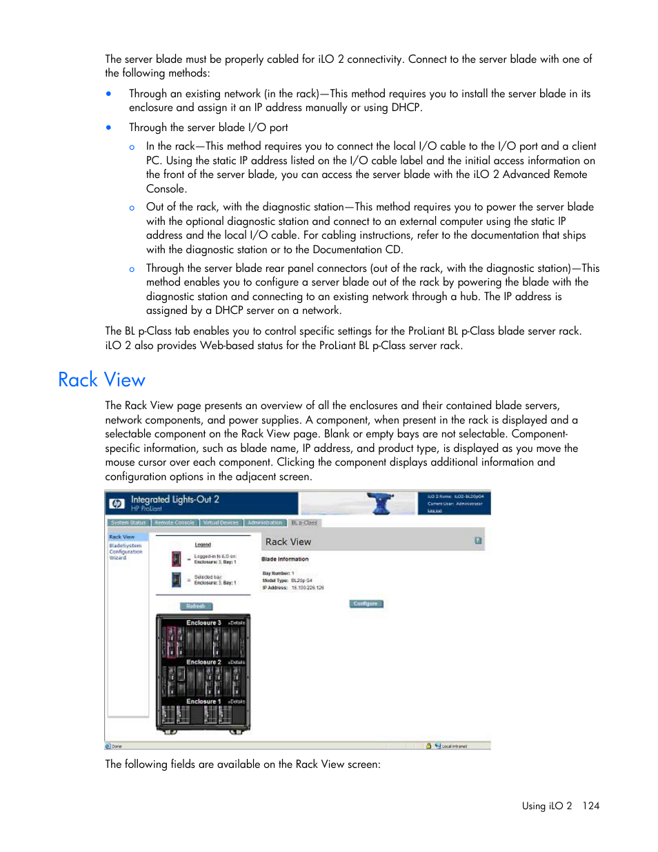 Rack view | HP Integrated Lights-Out User Manual | Page 124 / 236