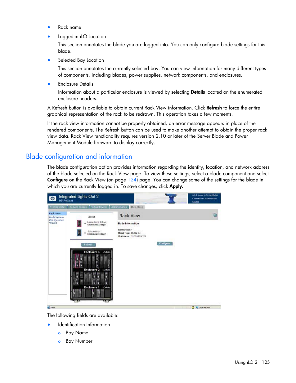 Blade configuration and information | HP Integrated Lights-Out User Manual | Page 125 / 236