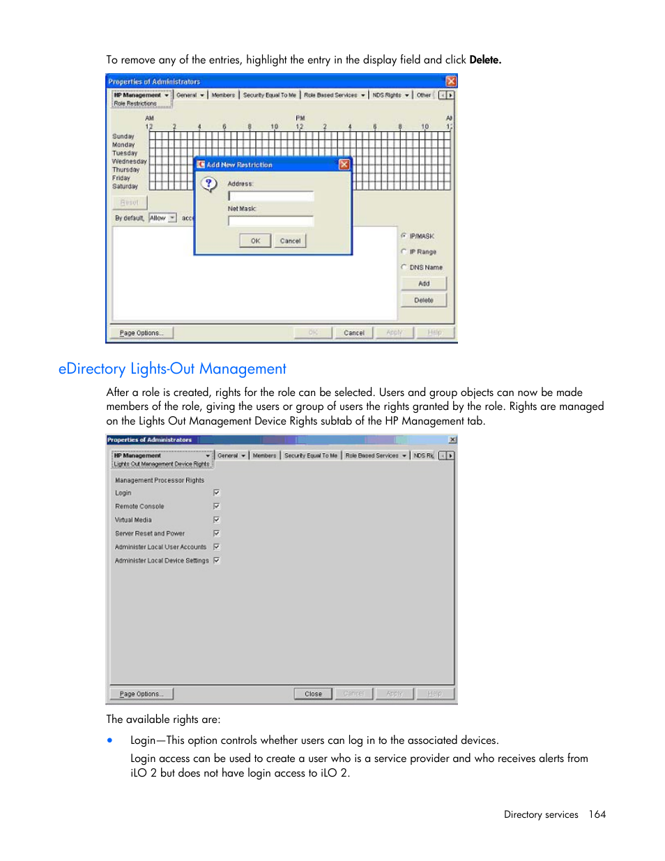 Edirectory lights-out management | HP Integrated Lights-Out User Manual | Page 164 / 236