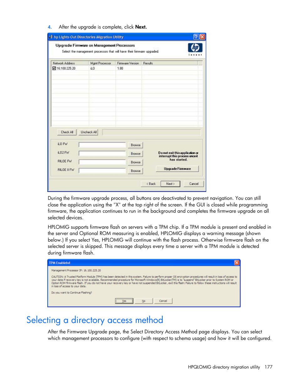Selecting a directory access method | HP Integrated Lights-Out User Manual | Page 177 / 236