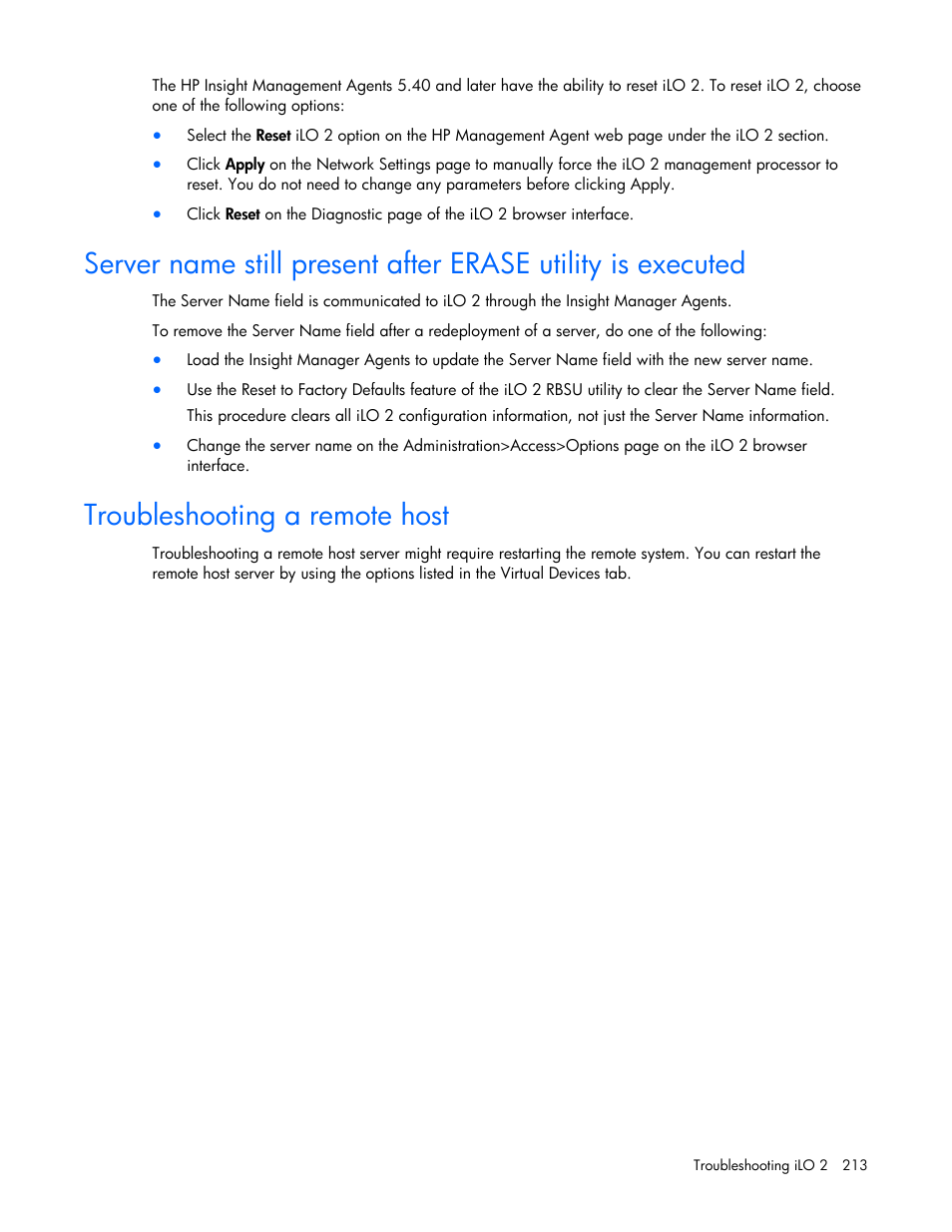 Troubleshooting a remote host | HP Integrated Lights-Out User Manual | Page 213 / 236