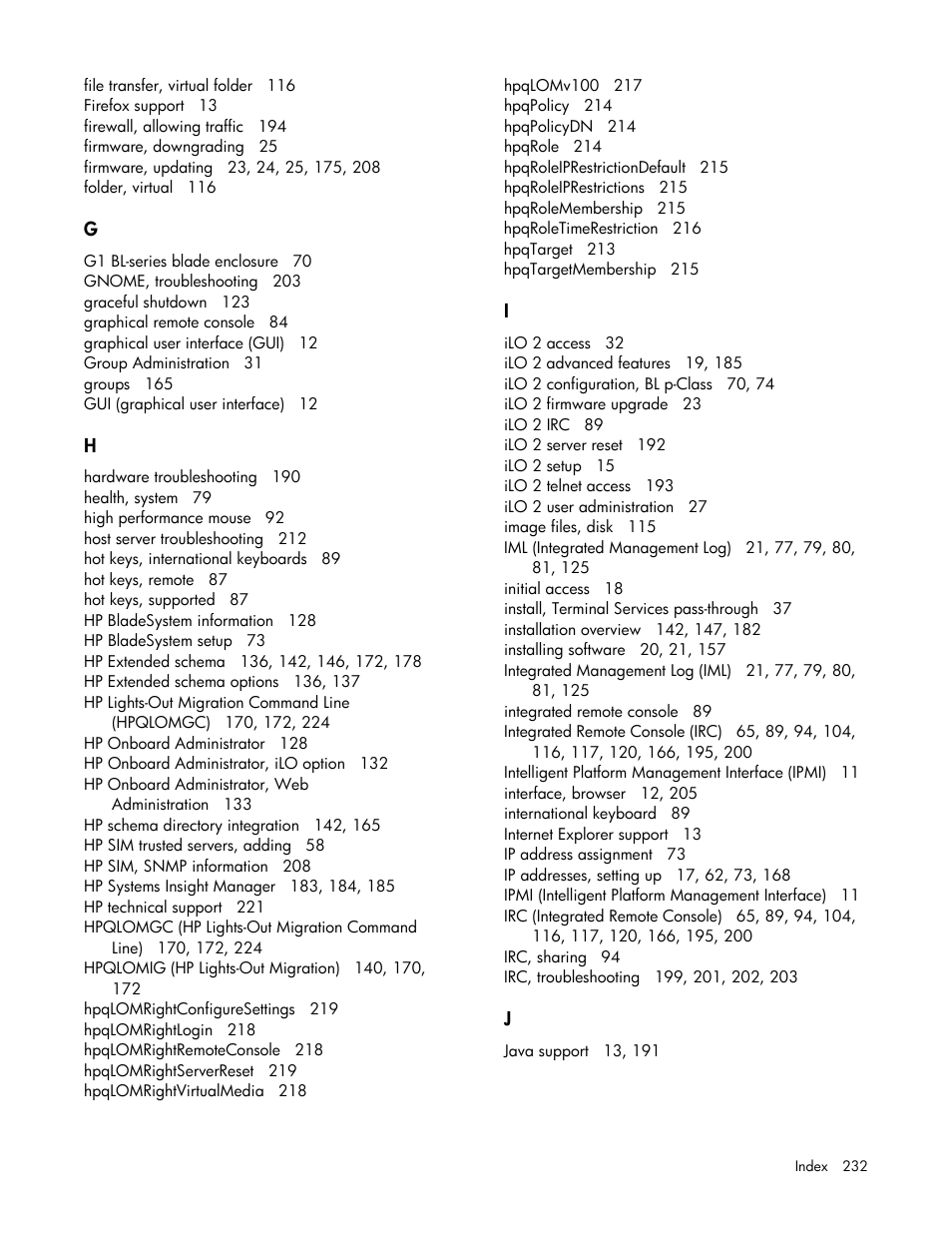 HP Integrated Lights-Out User Manual | Page 232 / 236