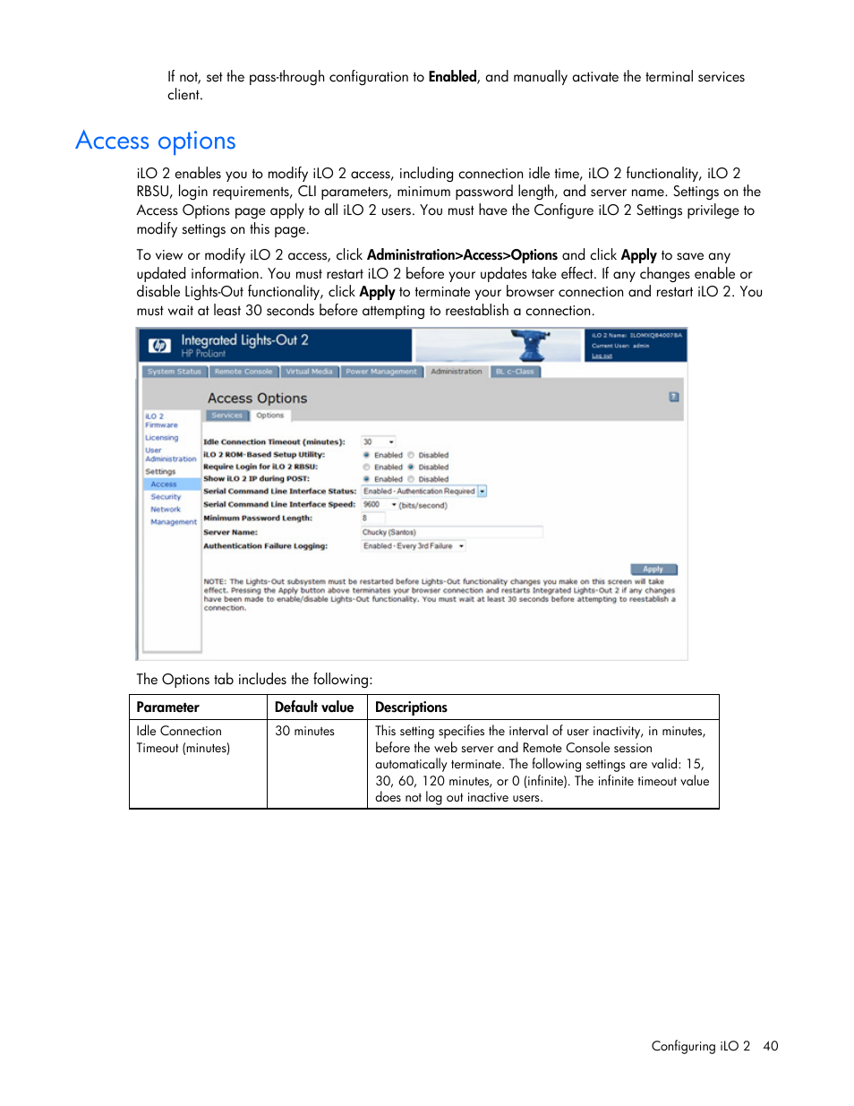 Access options | HP Integrated Lights-Out User Manual | Page 40 / 236