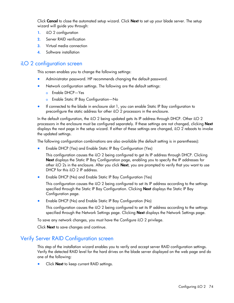 Ilo 2 configuration screen, Verify server raid configuration screen | HP Integrated Lights-Out User Manual | Page 74 / 236