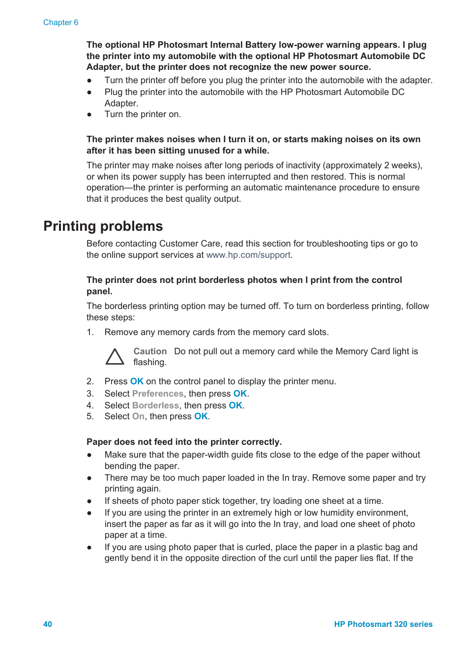 Printing problems | HP Photosmart 325 Compact Photo Printer User Manual | Page 43 / 62