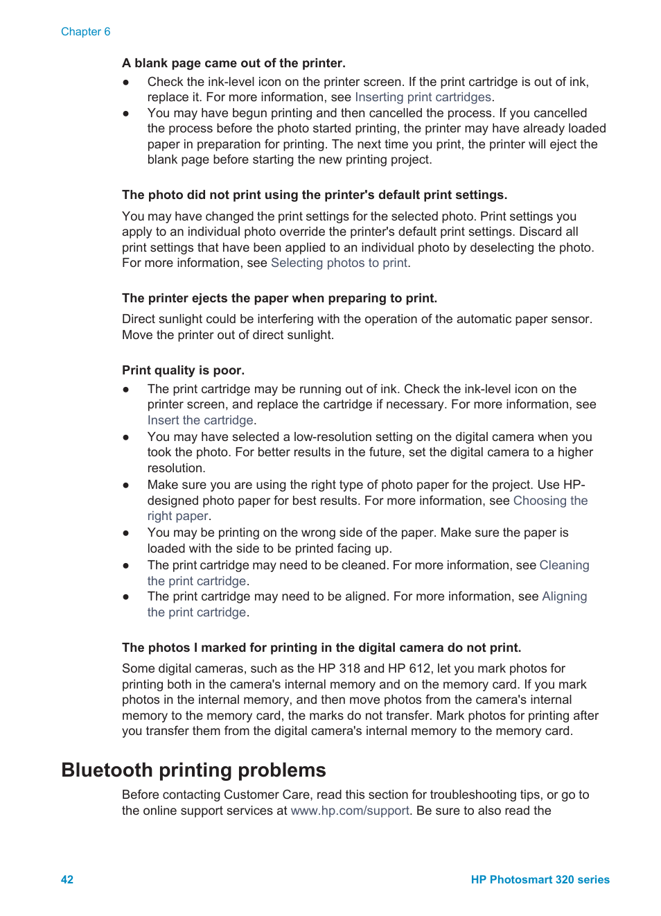 Bluetooth printing problems | HP Photosmart 325 Compact Photo Printer User Manual | Page 45 / 62