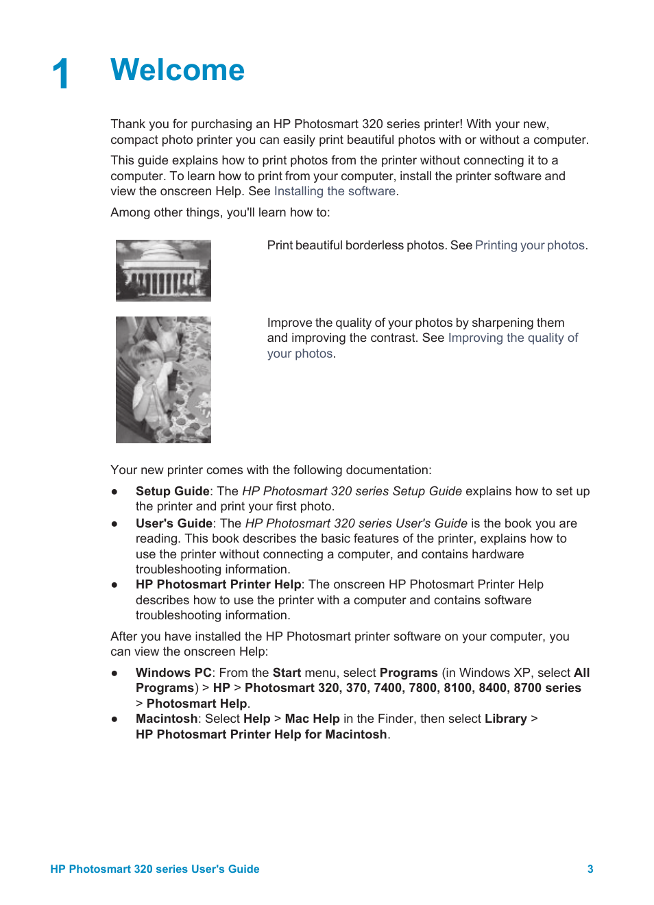Welcome | HP Photosmart 325 Compact Photo Printer User Manual | Page 6 / 62