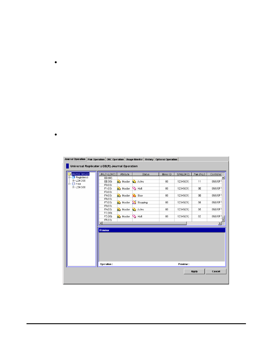 Journal operation window | HP StorageWorks XP Remote Web Console Software User Manual | Page 136 / 314