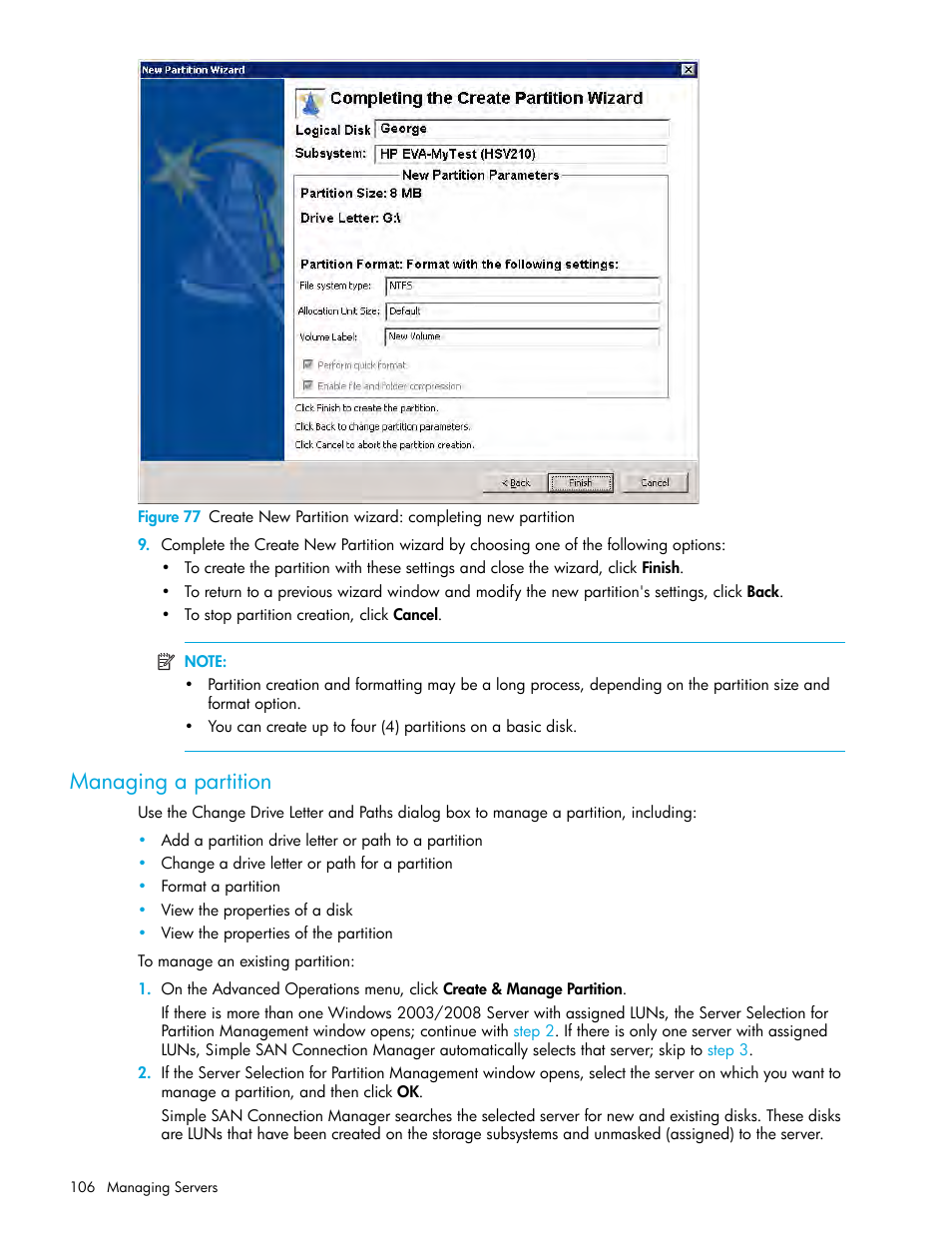 Managing a partition | HP 8.20q Fibre Channel Switch User Manual | Page 106 / 150