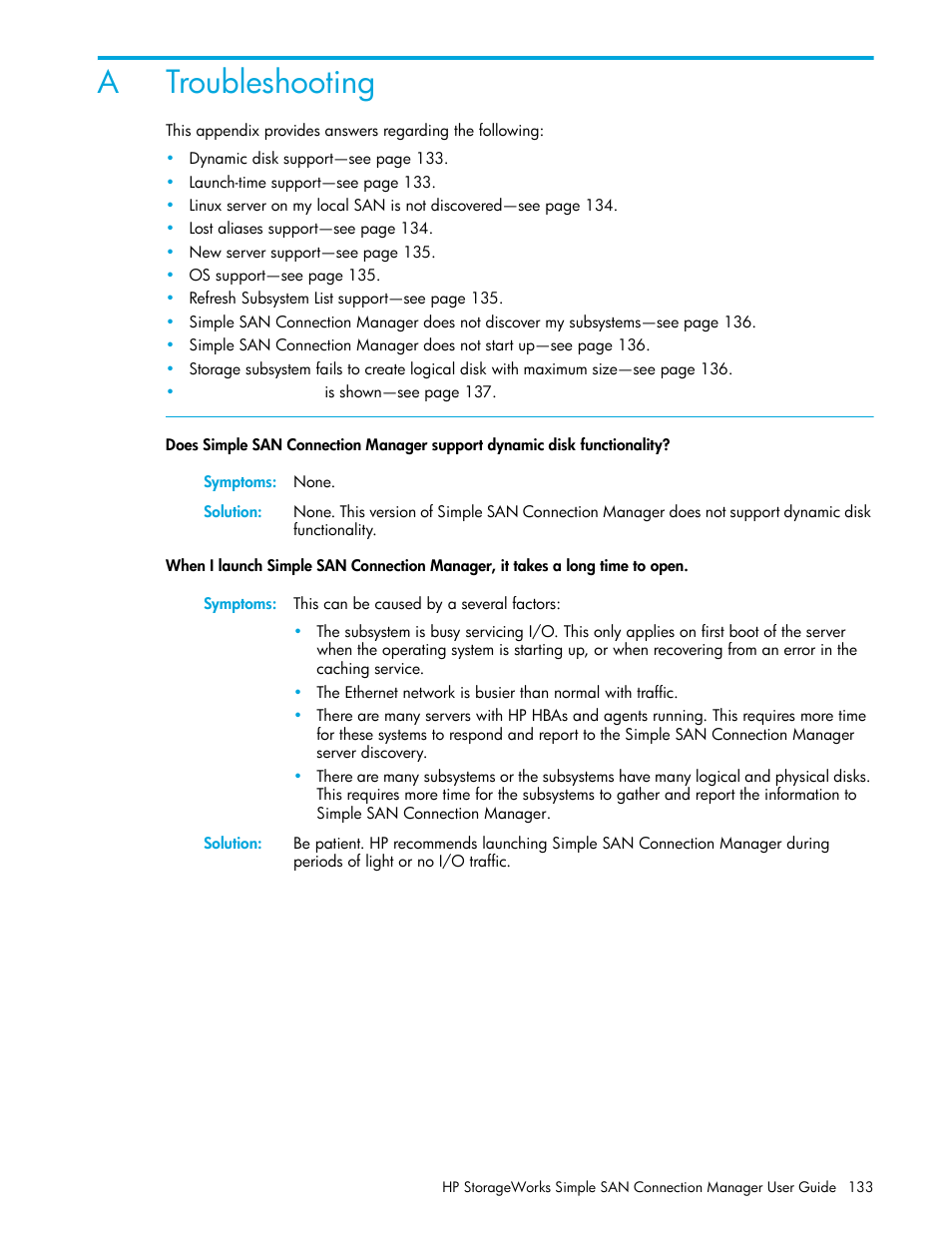 Troubleshooting, A troubleshooting, Atroubleshooting | HP 8.20q Fibre Channel Switch User Manual | Page 133 / 150
