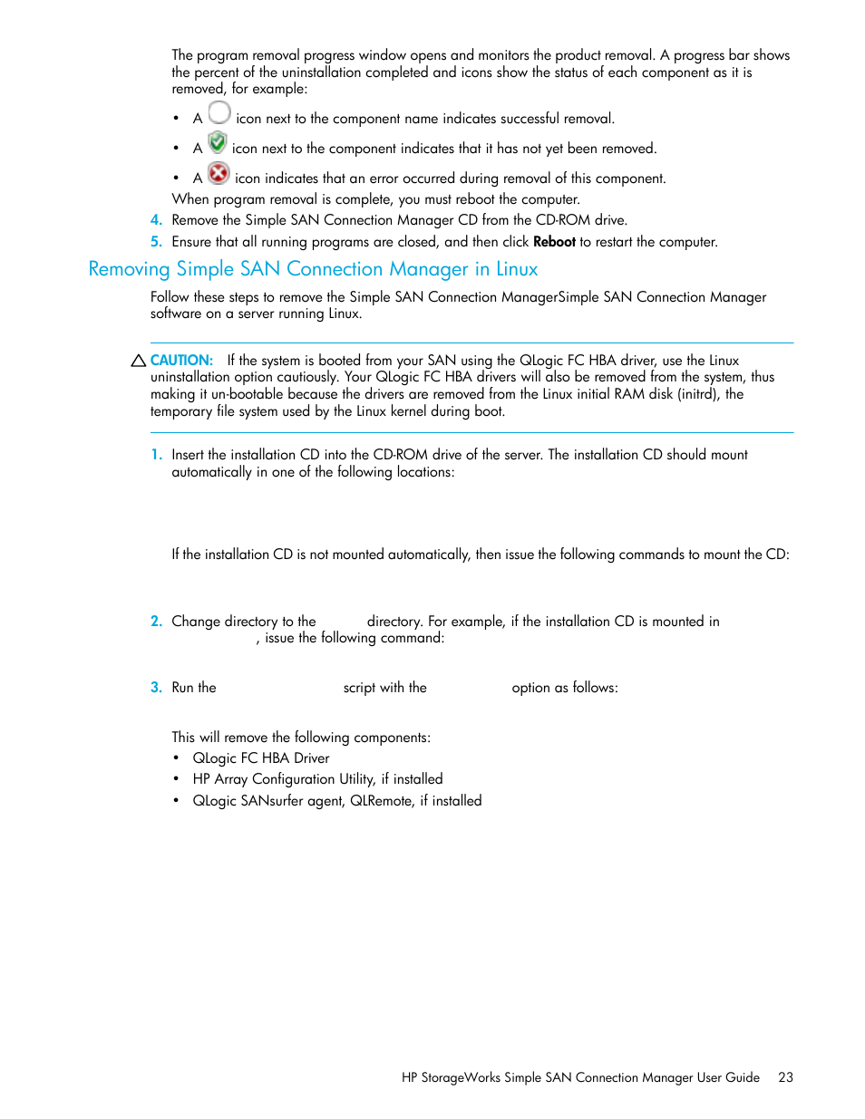 Removing simple san connection manager in linux | HP 8.20q Fibre Channel Switch User Manual | Page 23 / 150