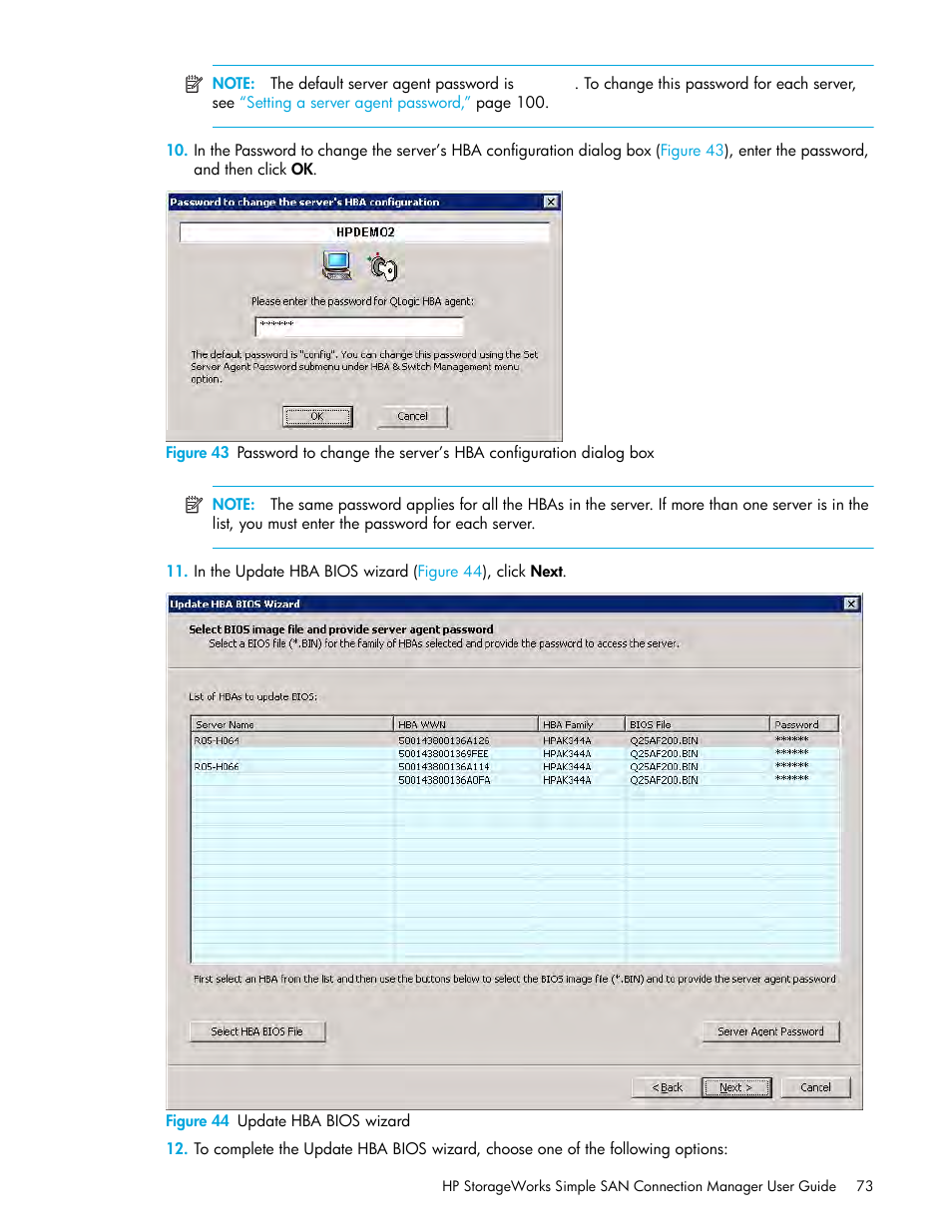 44 update hba bios wizard | HP 8.20q Fibre Channel Switch User Manual | Page 73 / 150