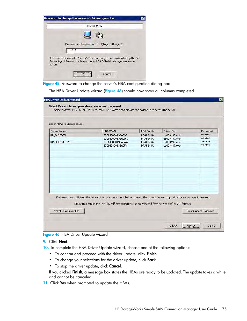 46 hba driver update wizard | HP 8.20q Fibre Channel Switch User Manual | Page 75 / 150