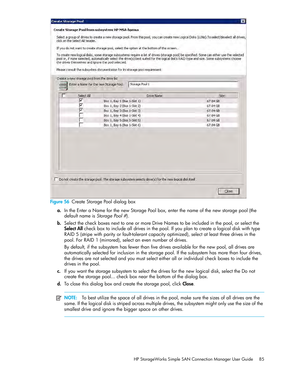 56 create storage pool dialog box, Figure 56 | HP 8.20q Fibre Channel Switch User Manual | Page 85 / 150