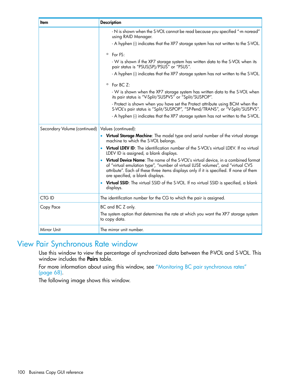 View pair synchronous rate window | HP XP Racks User Manual | Page 100 / 131