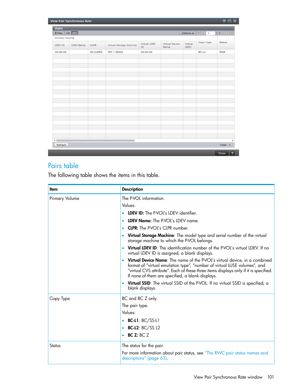 Pairs table | HP XP Racks User Manual | Page 101 / 131