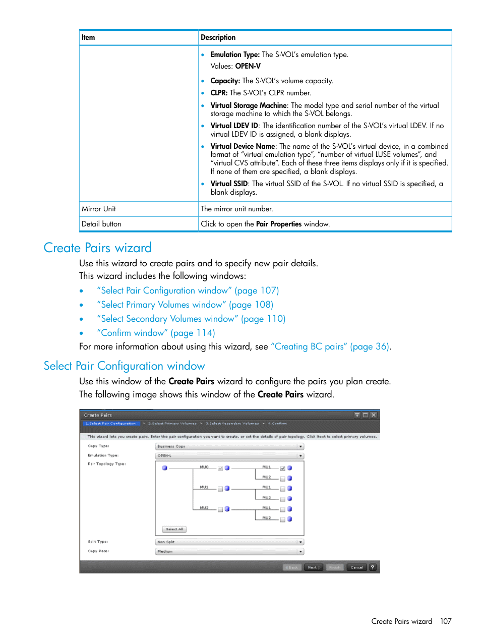 Create pairs wizard, Select pair configuration window | HP XP Racks User Manual | Page 107 / 131