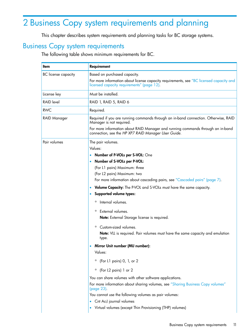 2 business copy system requirements and planning, Business copy system requirements | HP XP Racks User Manual | Page 11 / 131