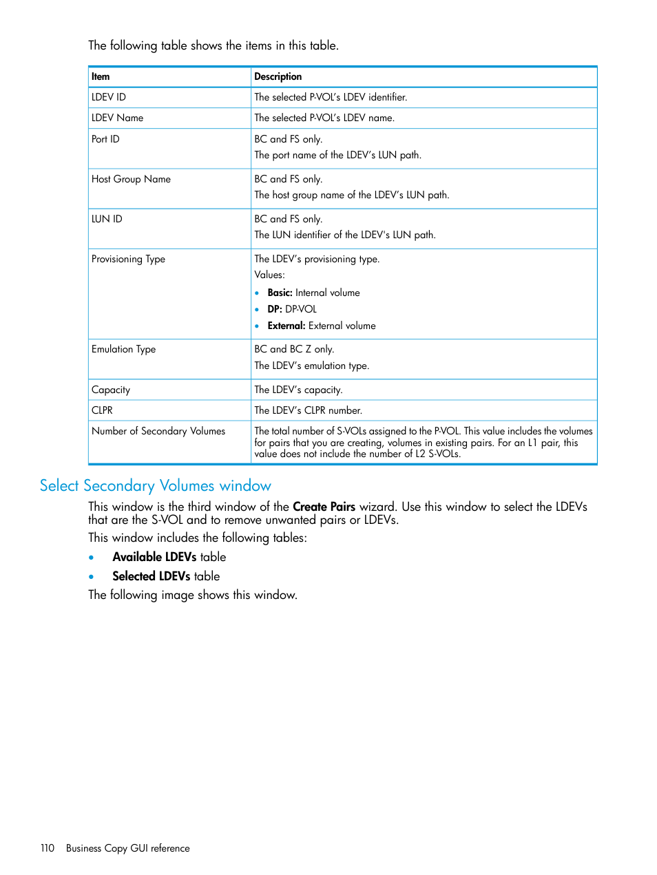 Select secondary volumes window | HP XP Racks User Manual | Page 110 / 131