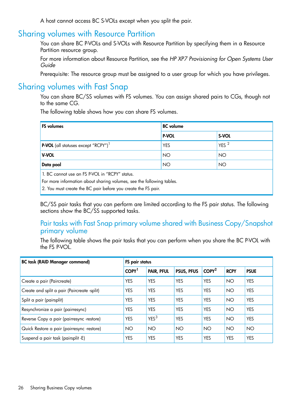 Sharing volumes with resource partition, Sharing volumes with fast snap | HP XP Racks User Manual | Page 26 / 131