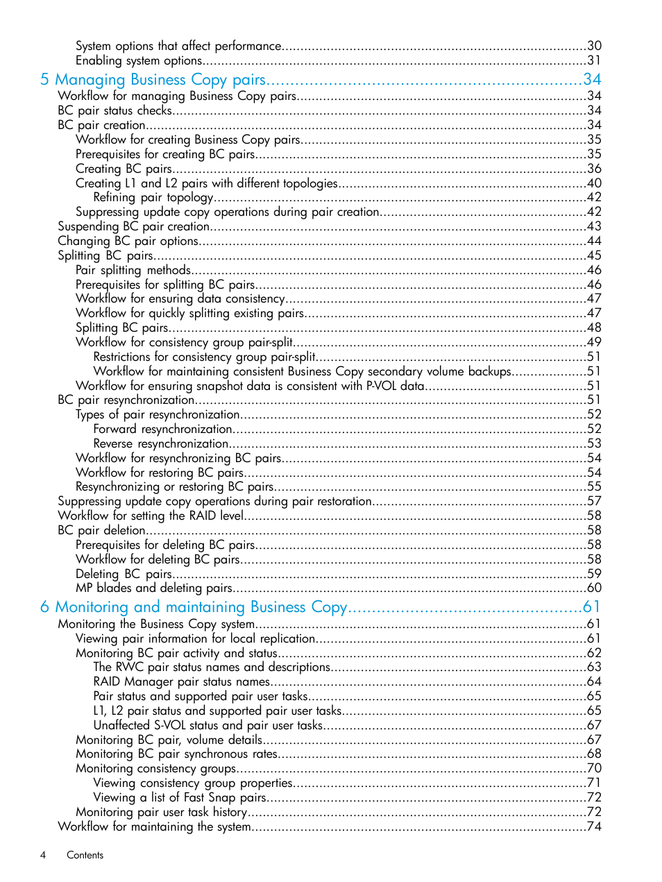 5 managing business copy pairs, 6 monitoring and maintaining business copy | HP XP Racks User Manual | Page 4 / 131