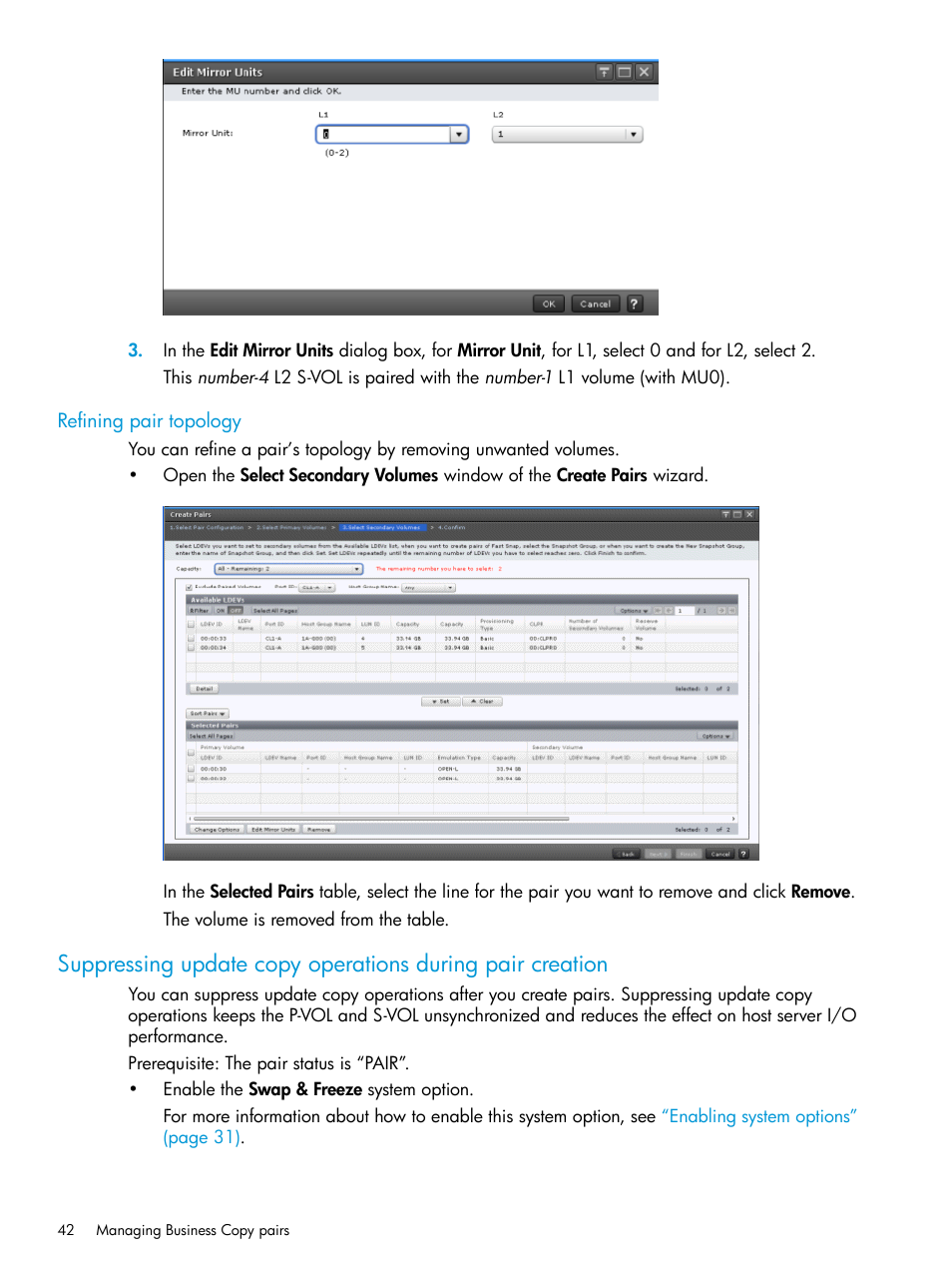 Refining pair topology, Suppressing update copy | HP XP Racks User Manual | Page 42 / 131