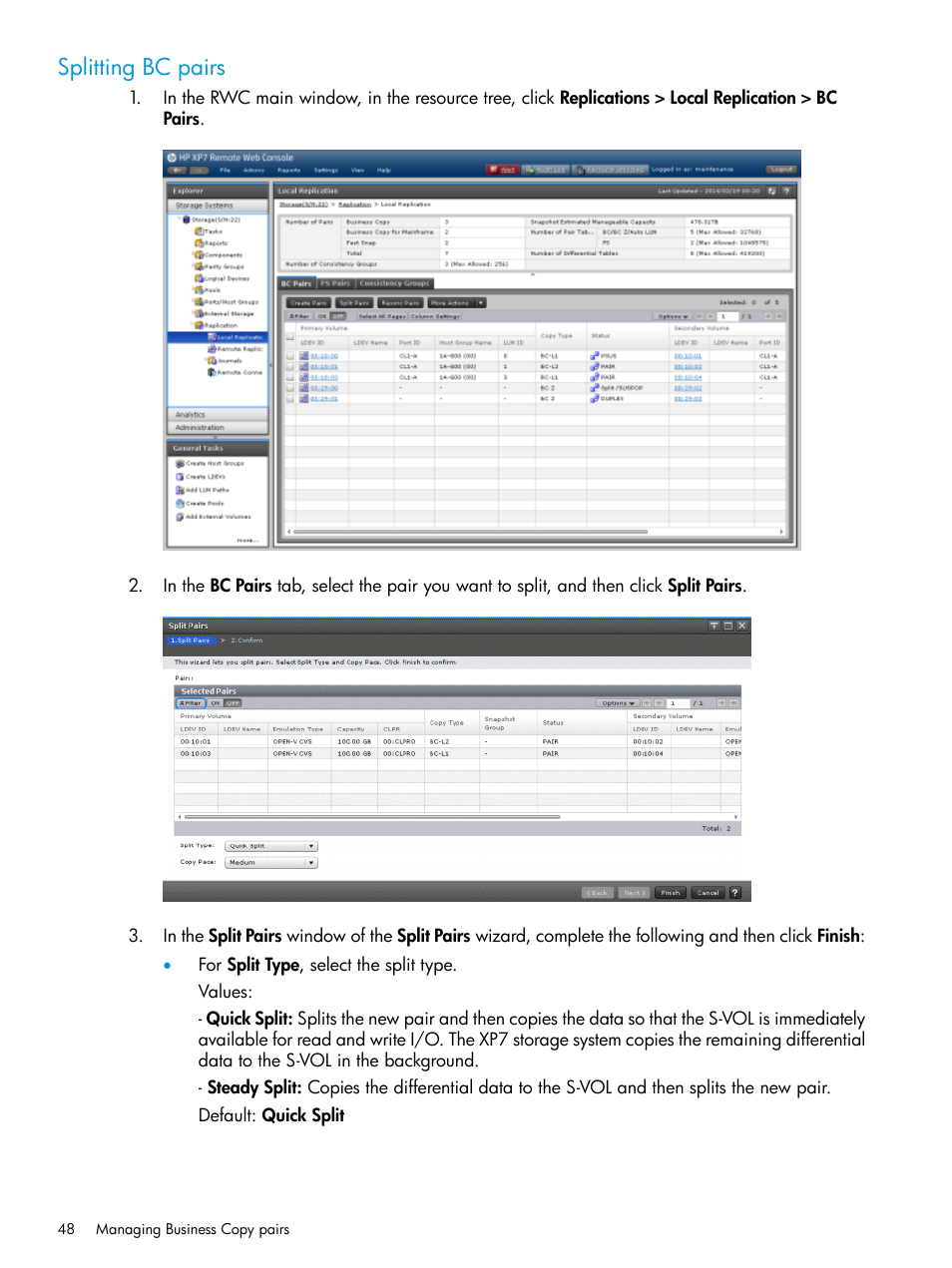 Splitting bc pairs | HP XP Racks User Manual | Page 48 / 131