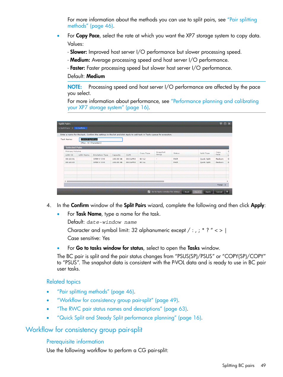 Workflow for consistency group pair-split | HP XP Racks User Manual | Page 49 / 131