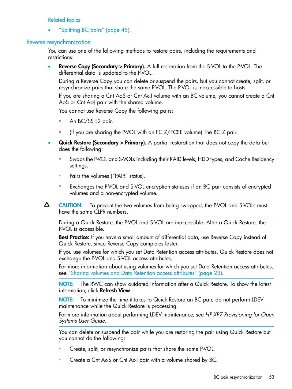 Reverse resynchronization, Reverse | HP XP Racks User Manual | Page 53 / 131