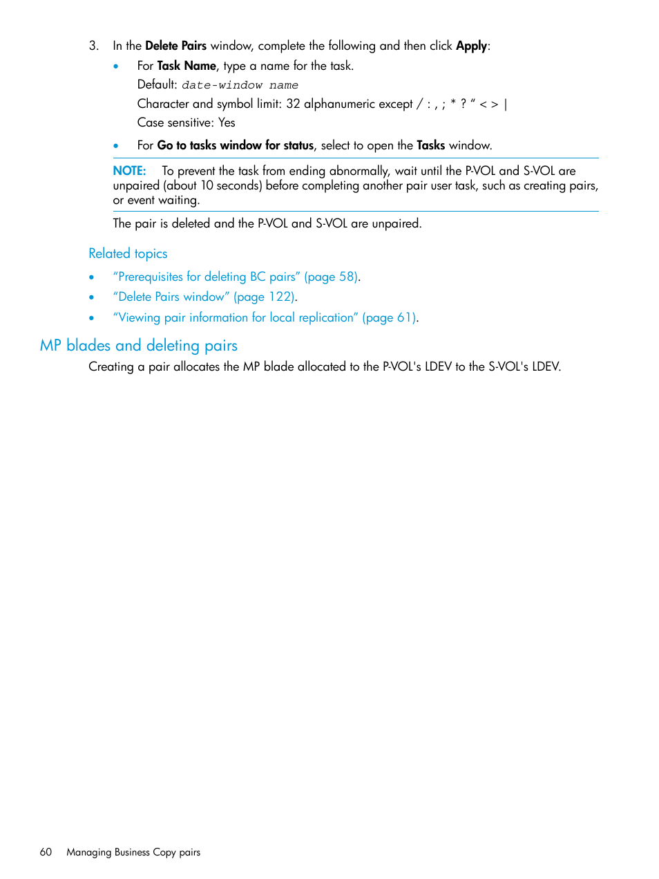 Mp blades and deleting pairs | HP XP Racks User Manual | Page 60 / 131