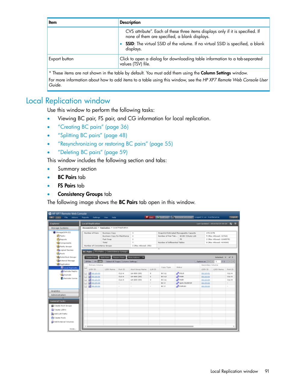 Local replication window | HP XP Racks User Manual | Page 91 / 131