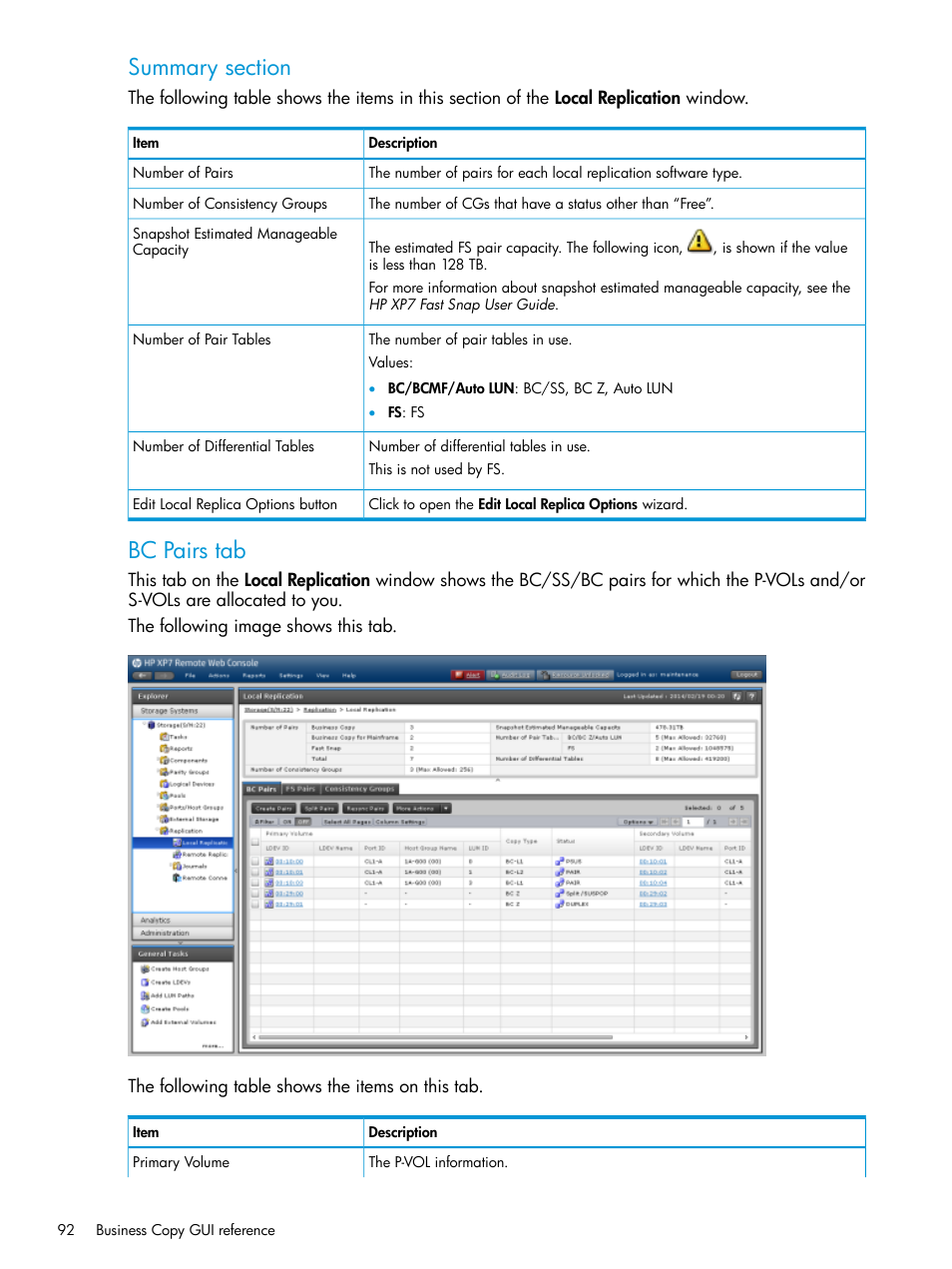 Bc pairs tab | HP XP Racks User Manual | Page 92 / 131