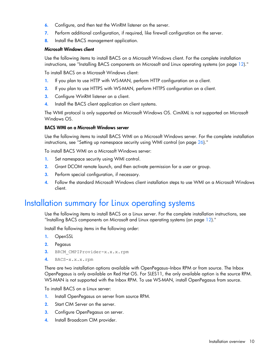 Installation summary for linux operating systems | HP StoreFabric Converged Network Adapters User Manual | Page 10 / 48