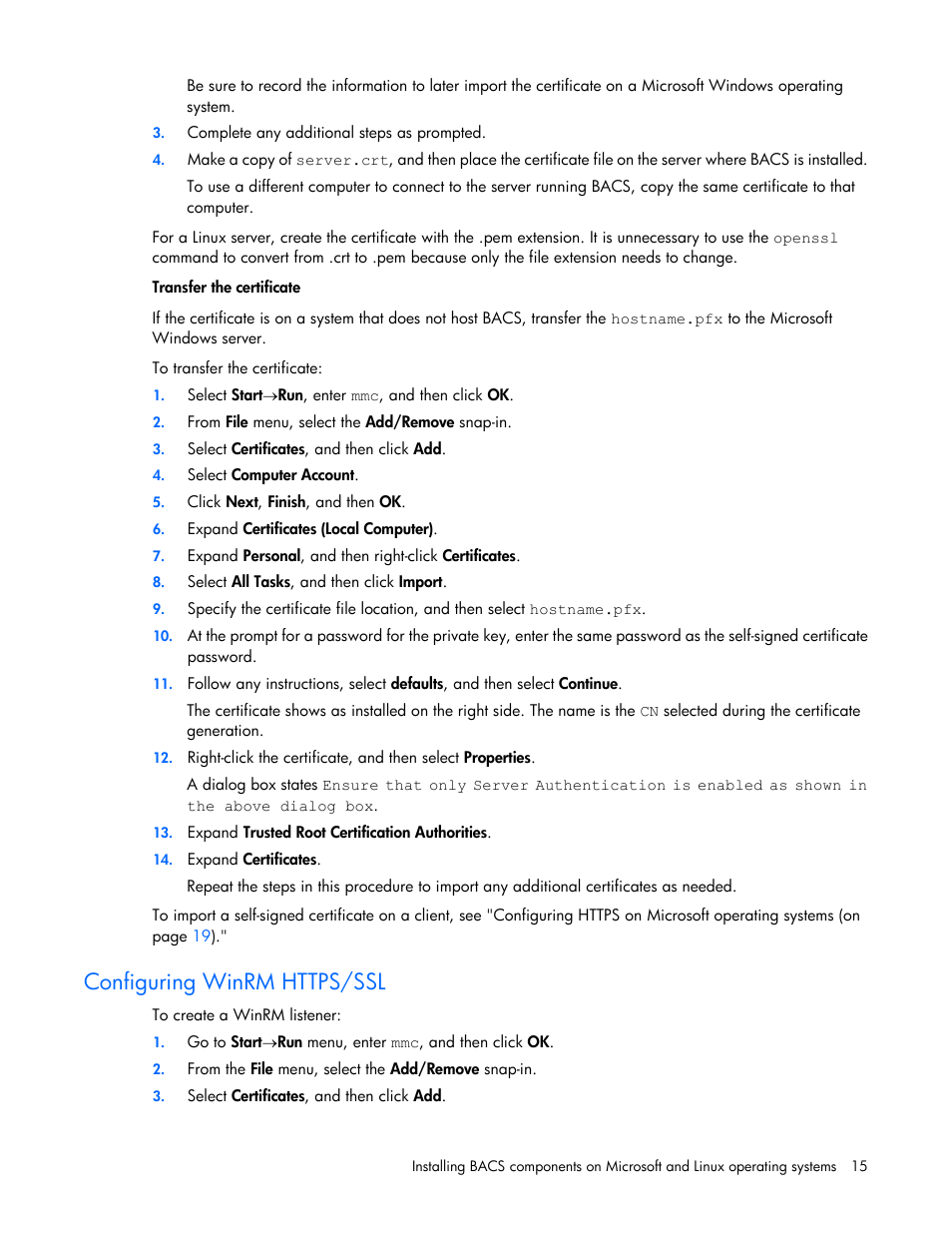 Configuring winrm https/ssl | HP StoreFabric Converged Network Adapters User Manual | Page 15 / 48
