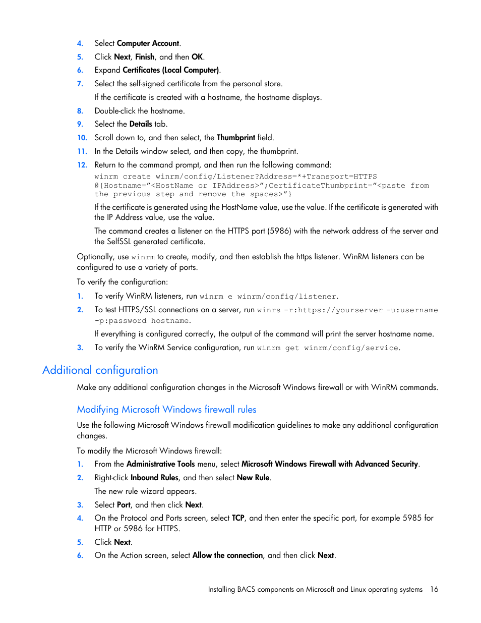 Additional configuration, Modifying microsoft windows firewall rules | HP StoreFabric Converged Network Adapters User Manual | Page 16 / 48
